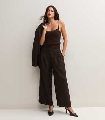 Brown Pinstripe Tailored Wide Leg Trousers