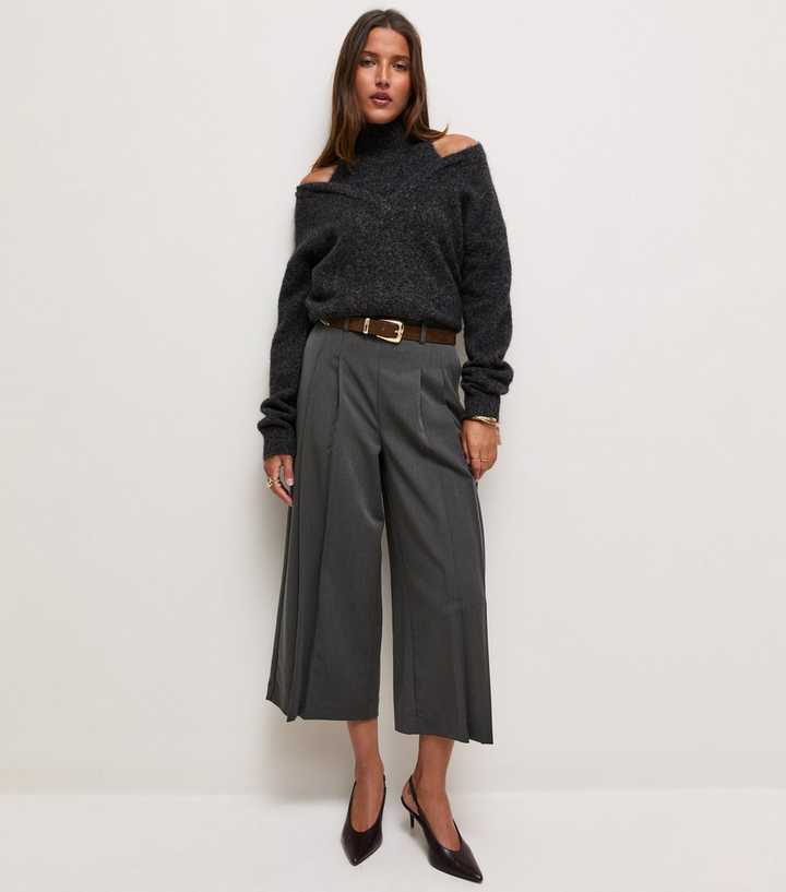 Dark Grey Front Pleat Culottes