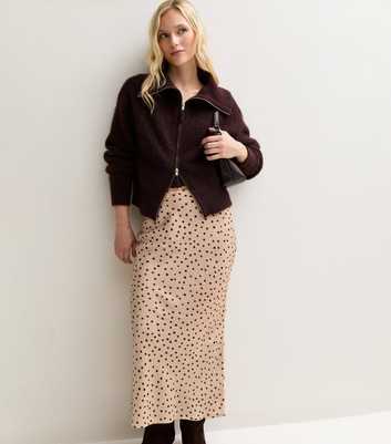 Petite Brown Spot Pattern Midi Skirt