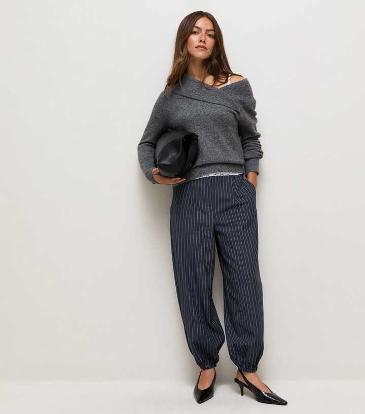 Petite Blue Pinstripe Cuffed Trousers