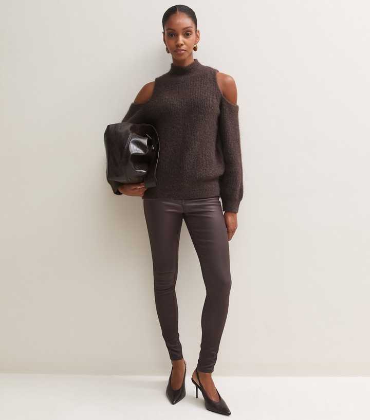Dark Brown Coated Jenna Skinny Leg Jeans
