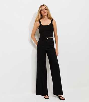Black Twill High Waist Stretch Wide Leg Jeans
