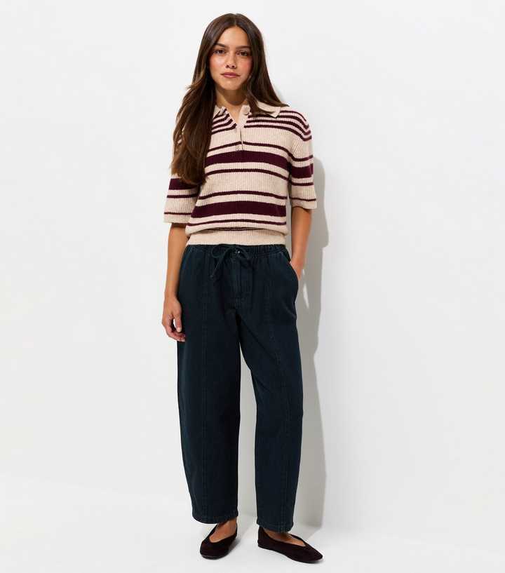 Petite Blue Cotton Denim Barrel Leg Joggers
