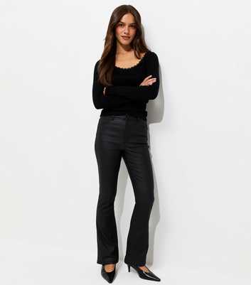 Petite Black Coated Bootcut Jeans