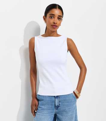Premium White Heavyweight Cotton Slash Neck Top