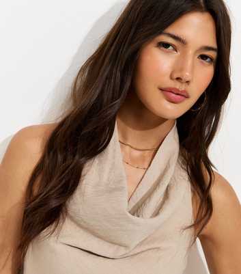 Stone Crinkle Texture Cowl Neck Halter Top