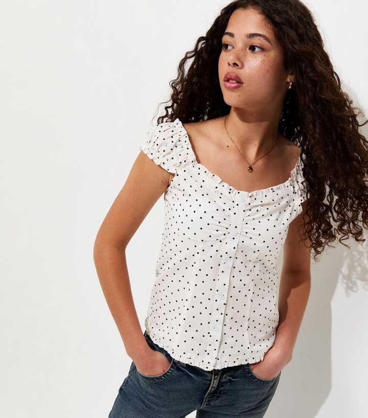 Girls White Polka Dot Shirt