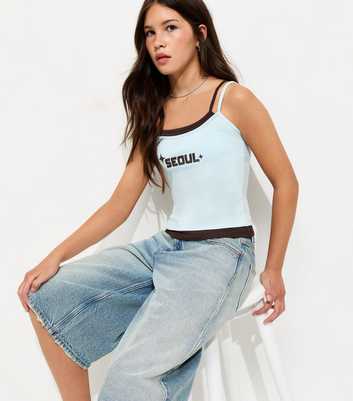 Girls Light Blue 2 In 1 Seoul Star Print Vest