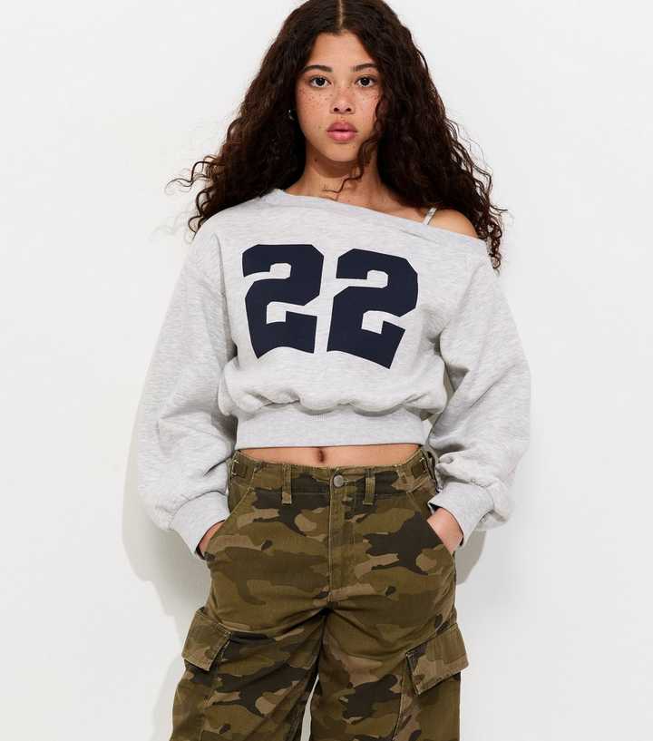 Girls Light Grey 22 Logo Off Shoulder Jumper