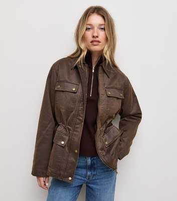 Dark Brown Waxed Flap Pocket Barn Jacket