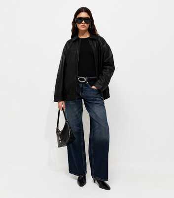 Black Washed Effect Faux Leather Oversized Jacket