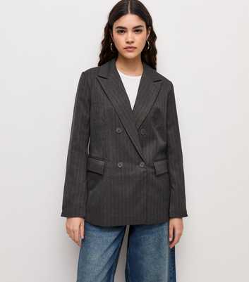 Grey Pinstripe Double Breasted Blazer