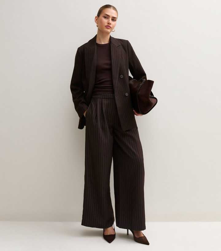 Brown Pinstripe Double Breasted Blazer