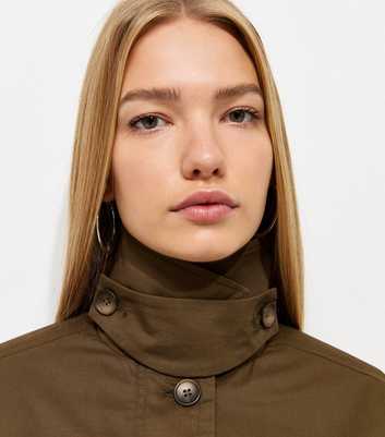 Dark Khaki Contrast Trim Funnel Neck Barn Jacket