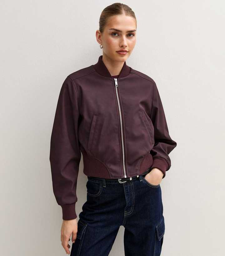Dark Burgundy Faux Suede Bomber Jacket