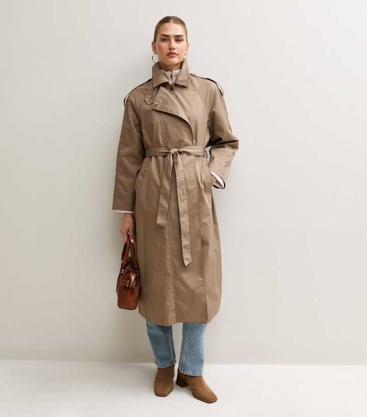 Stone Cotton Belted Trench Coat