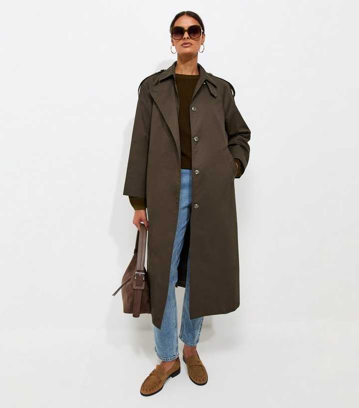 Dark Khaki Cotton Belted Trench Coat