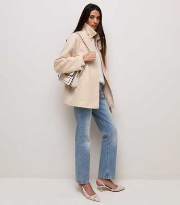 Cream Felt Raglan Sleeve Funnel Neck Coat