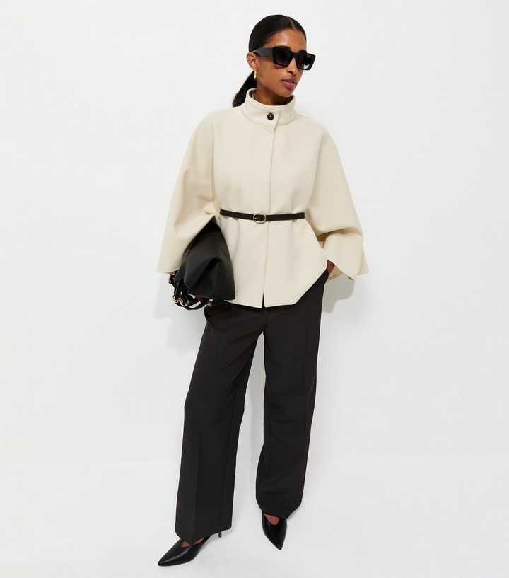 Off White Belted Ottoman Cape Jacket
