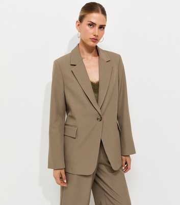 Mink Oversized Woven Single Button Blazer