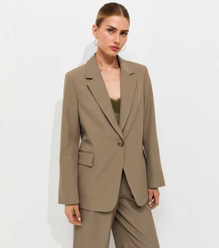 Mink Oversized Woven Single Button Blazer
