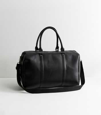 Jack & Jones Black Faux Leather Duffle Travel Bag