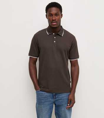 Jack & Jones Dark Brown Contrast Trim Short Sleeve Polo Shirt