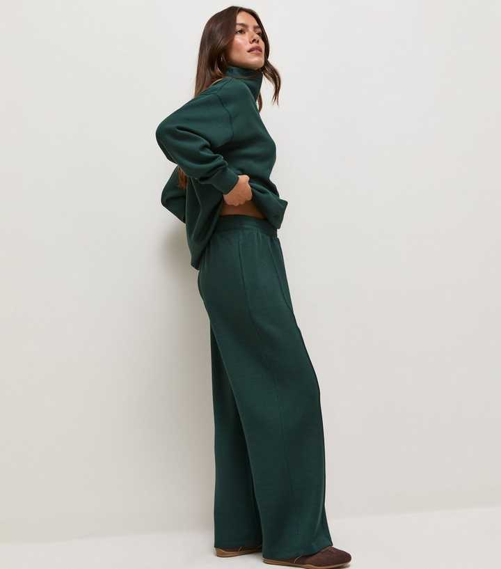 Petite Premium Dark Green Wide Leg Joggers