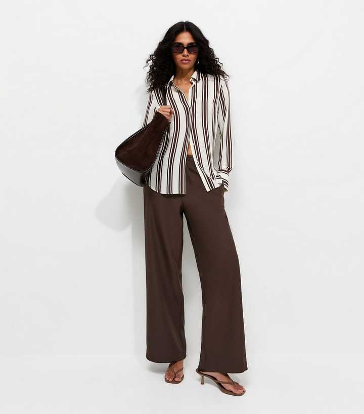 Dark Brown Pull On Wide Leg Trousers