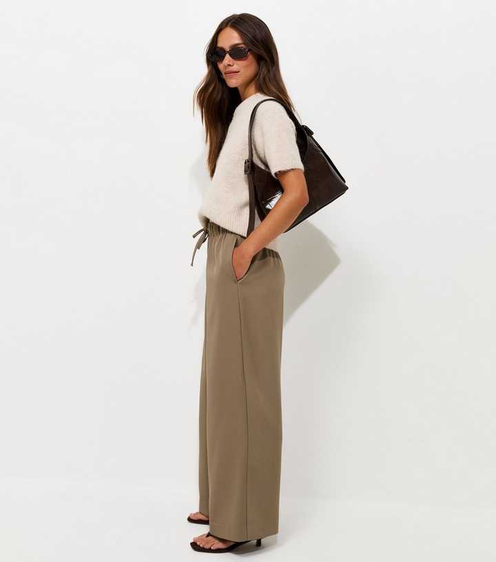Petite Stone Pull On Wide Leg Trousers