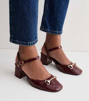 Wide Fit Dark Burgundy Patent Faux Leather Horsebit Pumps