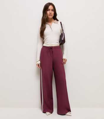 Petite Dark Burgundy Side Stripe Wide Leg Trousers