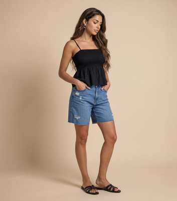 Urban Bliss Black Cotton Shirred Strappy Top