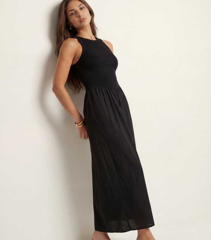 Urban Bliss Black Ribbed Poplin Midi Dress | New Look