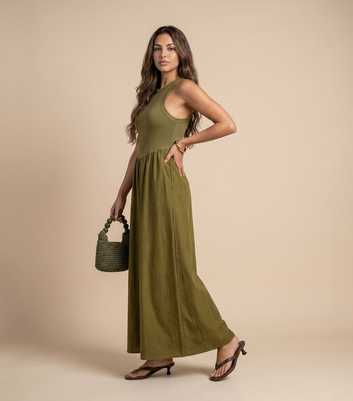 Urban Bliss Light Khaki Ribbed Poplin Midi Dress