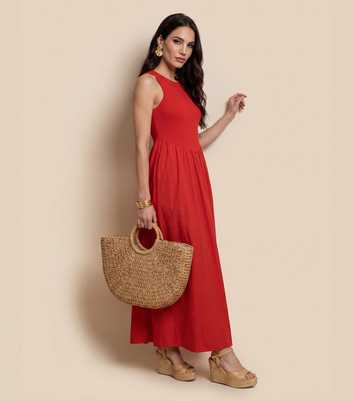 Urban Bliss Bright Red Ribbed Poplin Midi Dress