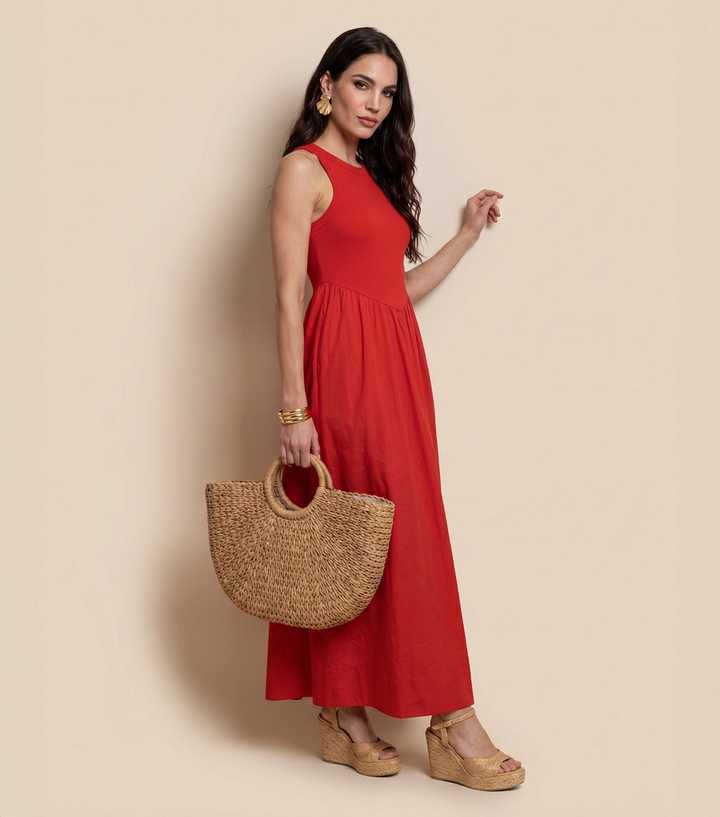 Urban Bliss Bright Red Ribbed Poplin Midi Dress