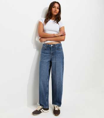 Blue Crease Front Barrel Leg Jeans