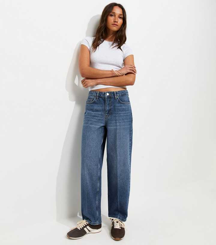 Blue Crease Front Barrel Leg Jeans