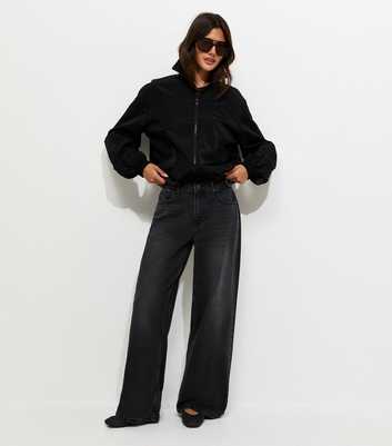 Washed Black Distressed Wash Wide Leg Jeans