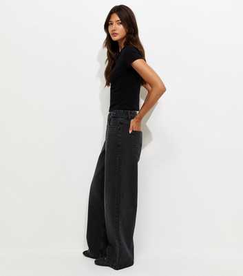 Washed Black Distressed Wash Wide Leg Jeans