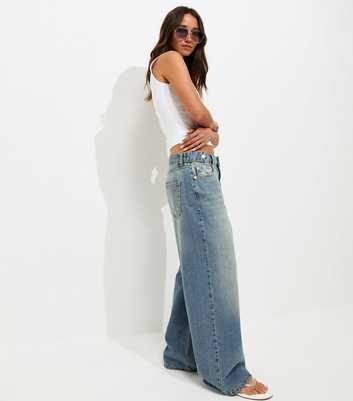 Blue Distressed Wash Wide Leg Jeans