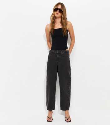 Black Denim Tapered Ankle Grazer Barrel Jeans