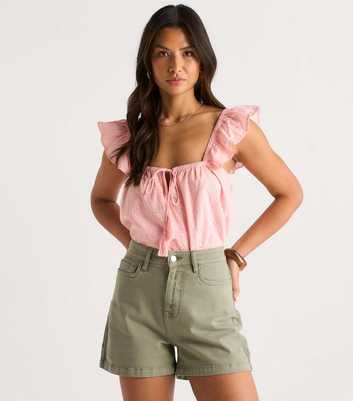Gini London Light Khaki High Waist Denim Shorts