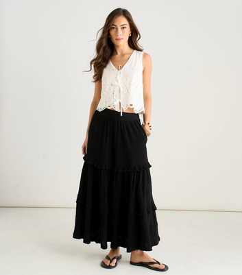 Gini London Black Tiered Cotton Skater Skirt