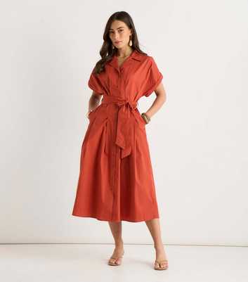 Gini London Rust Cotton Short Sleeve Shirt Dress