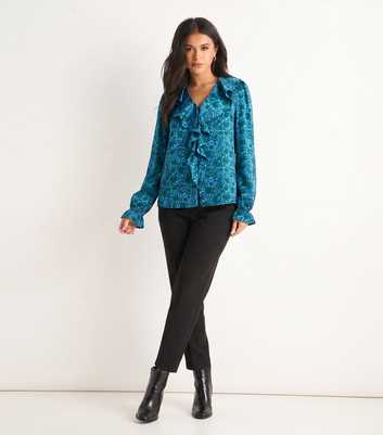 Gini London Dark Blue Floral Ruffle Blouse