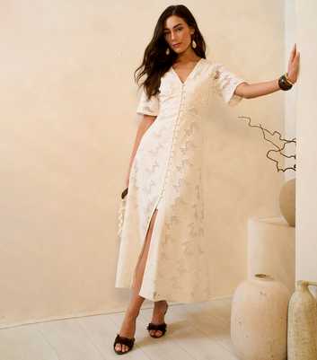 Gini London White Lace Button Through Midi Dress