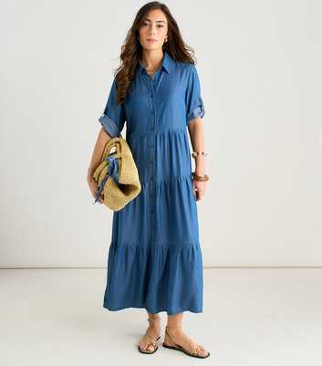 Gini London Blue Chambray Maxi Shirt Dress
