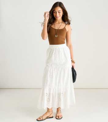 Gini London White Broderie Anglaise Tiered Maxi Skirt